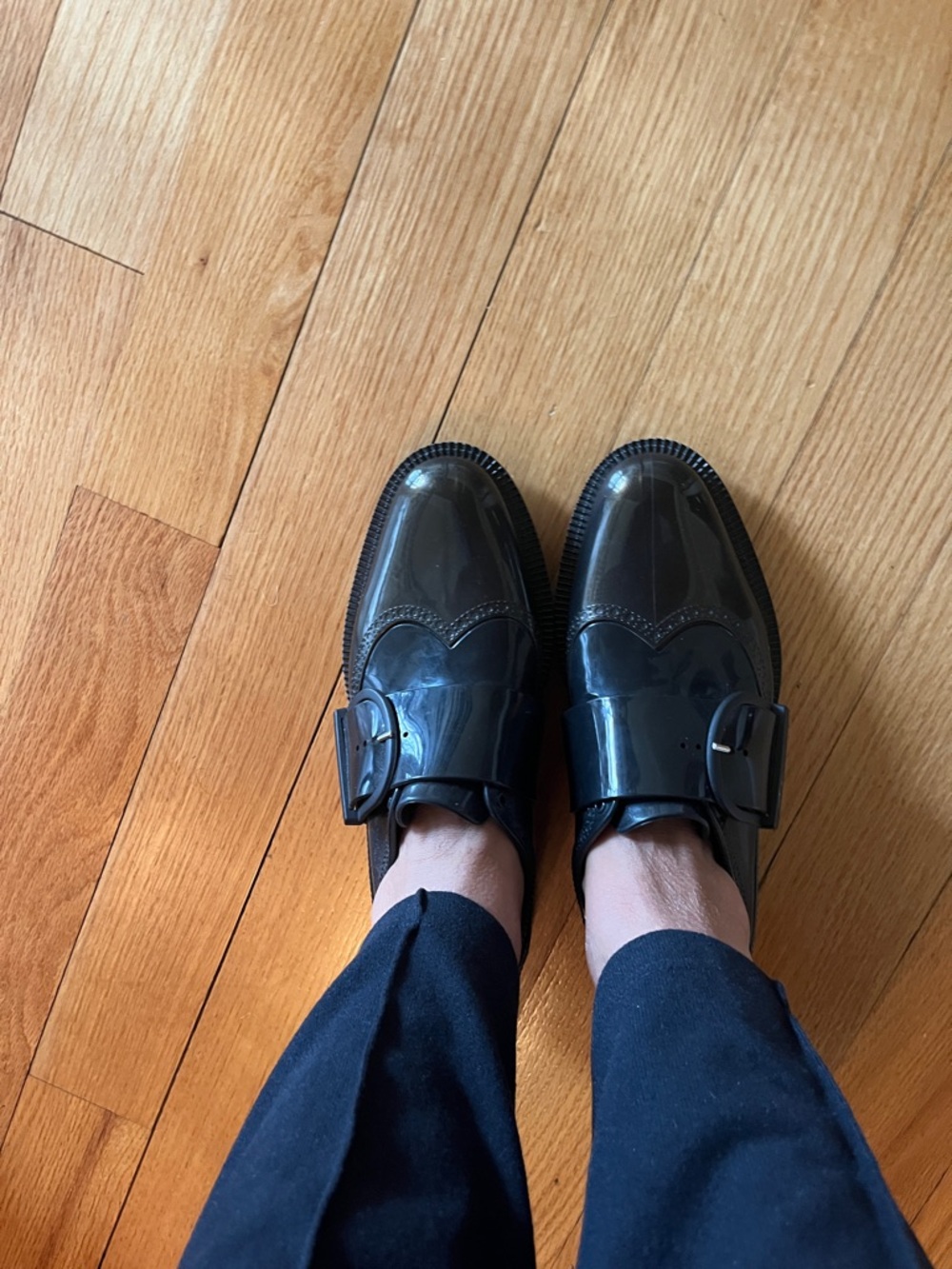 Melissa Black Patent Loafers with Buckle